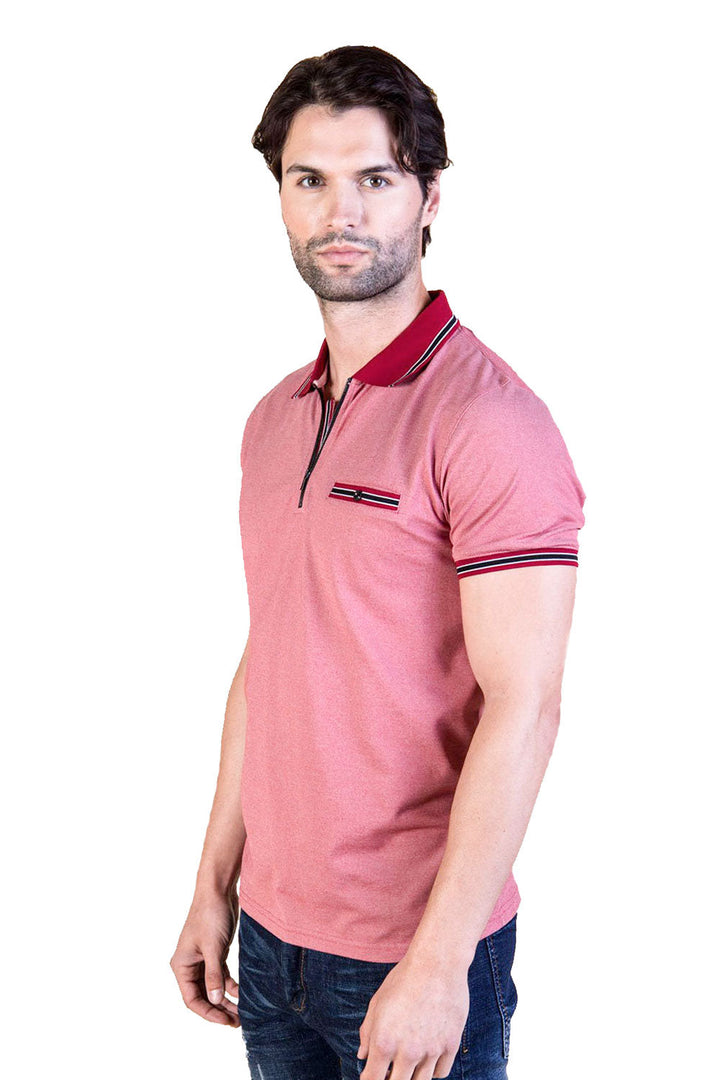 BARABAS Men's Heather Red Printed Polo Shirts PP005