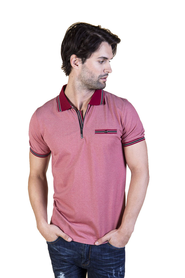 BARABAS Men's Heather Red Printed Polo Shirts PP005