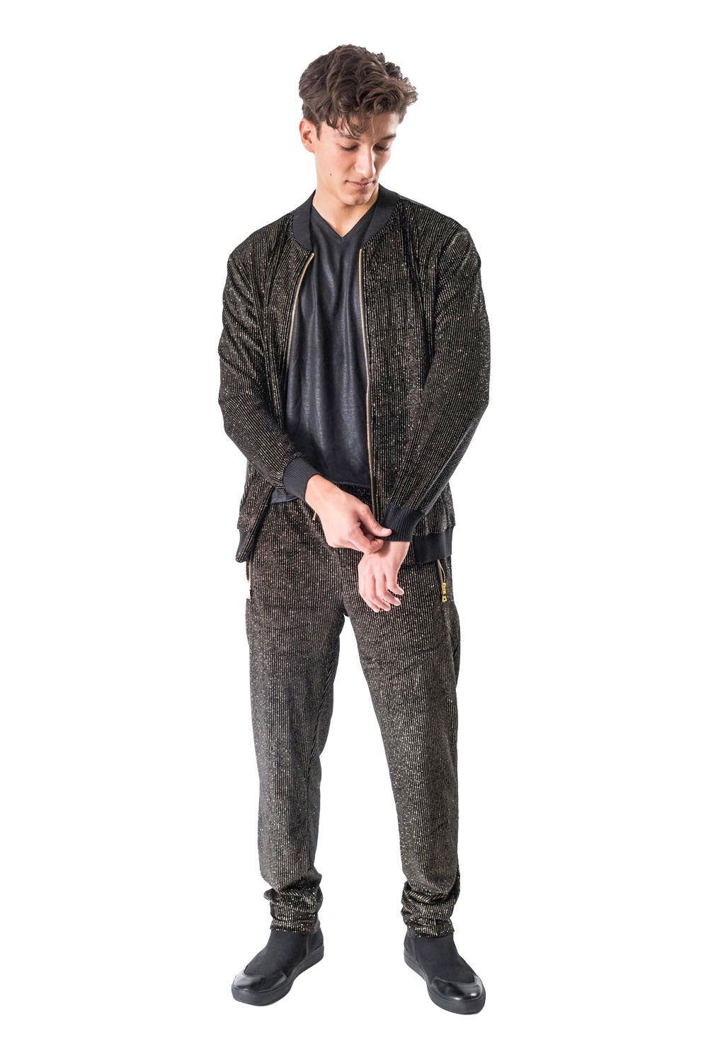 BARABAS Men's black and Gold Shinny Loungewear STM4000