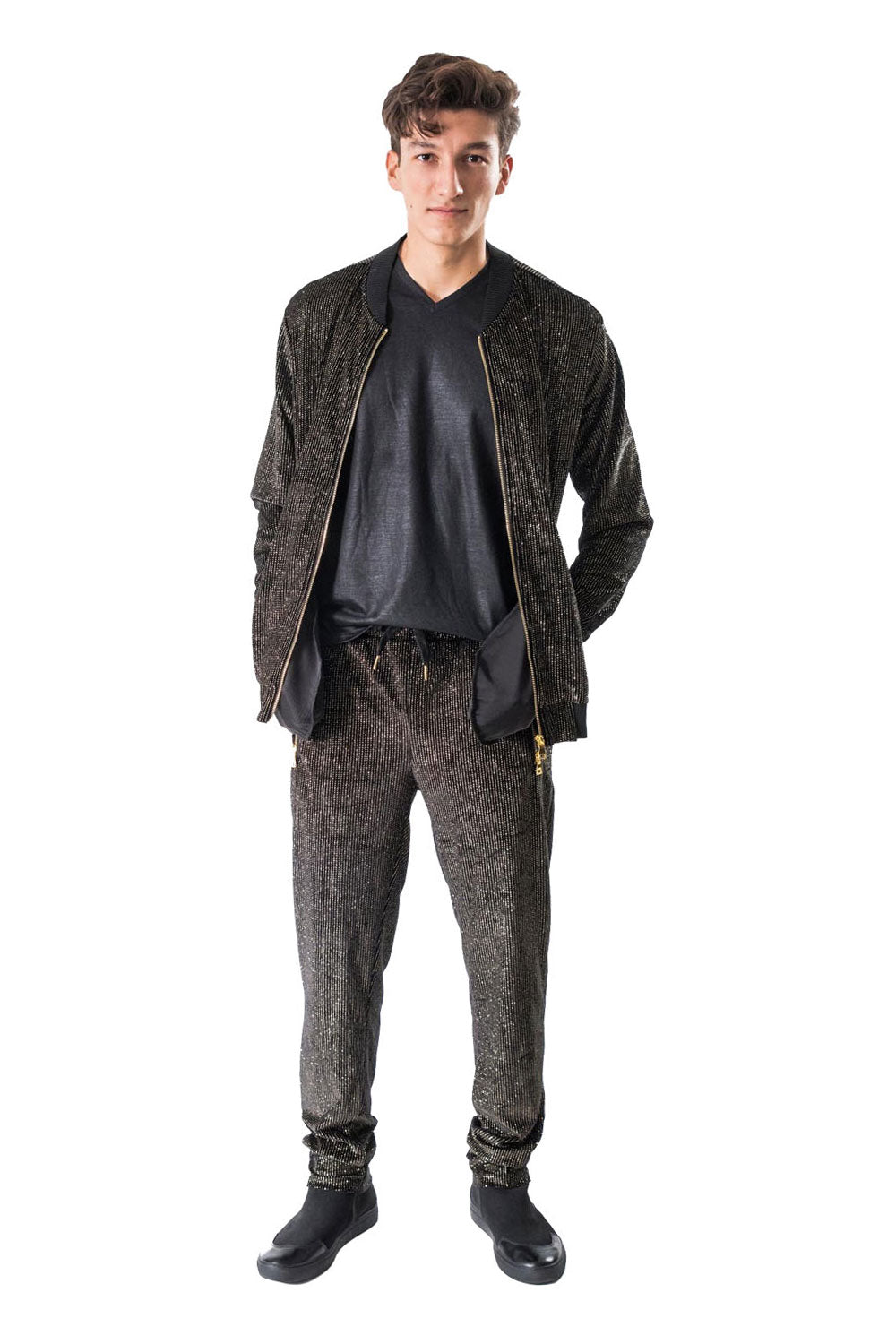 BARABAS Men's black and Gold Shinny Loungewear STM4000